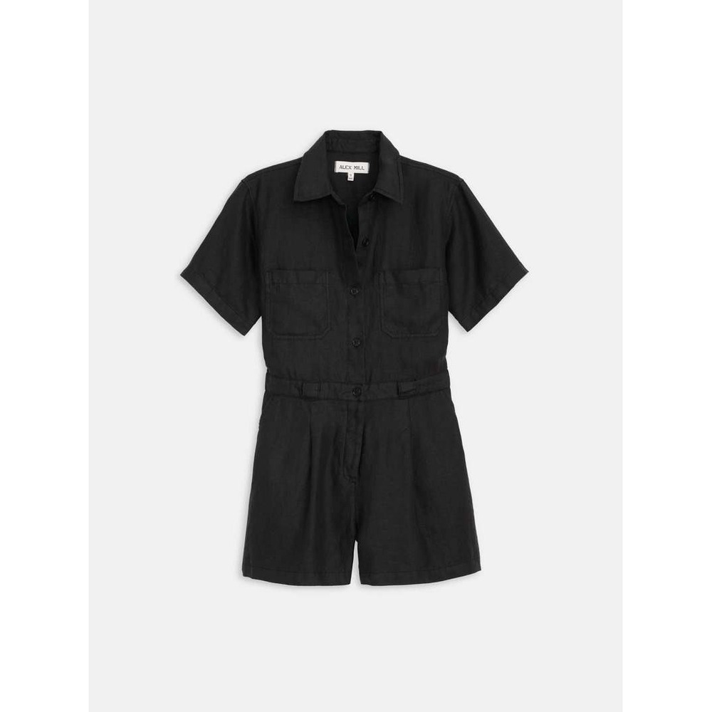 Tuckernuck Alex Mill Cassi Utility Linen Romper Black Button Front Large